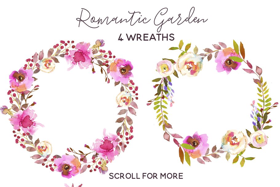 浪漫粉色水彩花卉 Romantic Pink Watercolor Flowers插图(3)