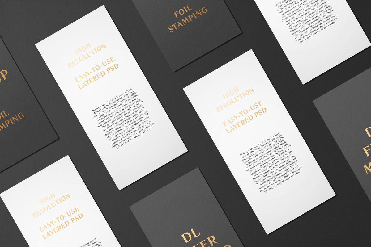 高端烫金文字铝箔DL传单样机 DL Flyer With Foil Stamping Mockup插图