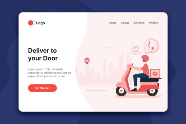 外卖送餐主题扁平设计风格素材库精选概念插画 Food Delivery service flat illustration concept