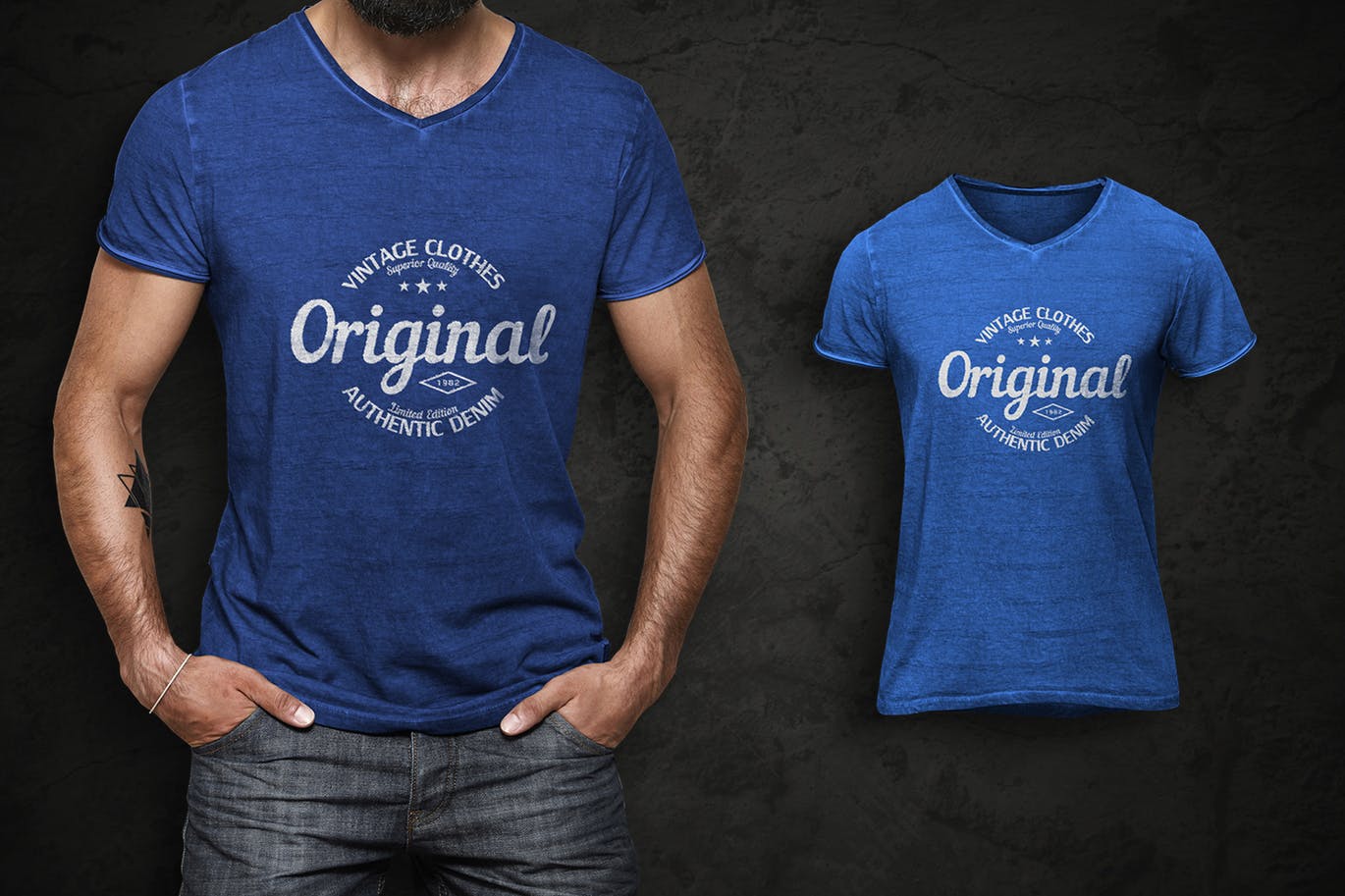 V领T恤设计模特上身效果预览样机模板 V-Neck T-Shirt Mockup插图(3)
