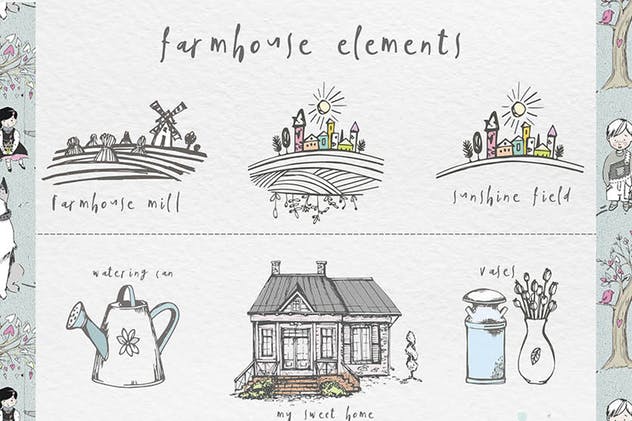 农场の爱水彩插画元素合集 LOVE IN THE FARMHOUSE插图(9)