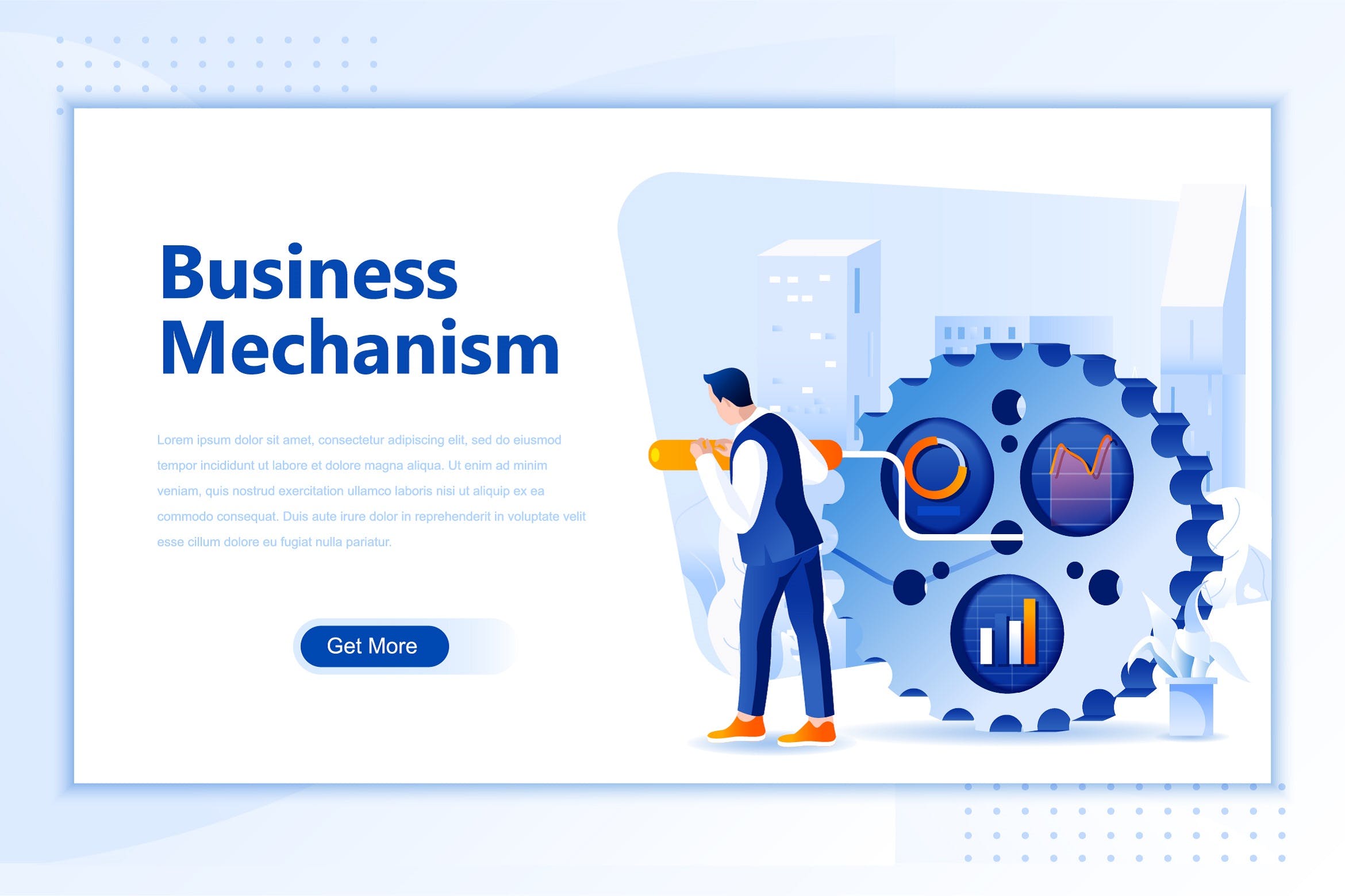 业务机制主题网站设计矢量插画素材 Business Mechanism Flat Landing Page Header插图