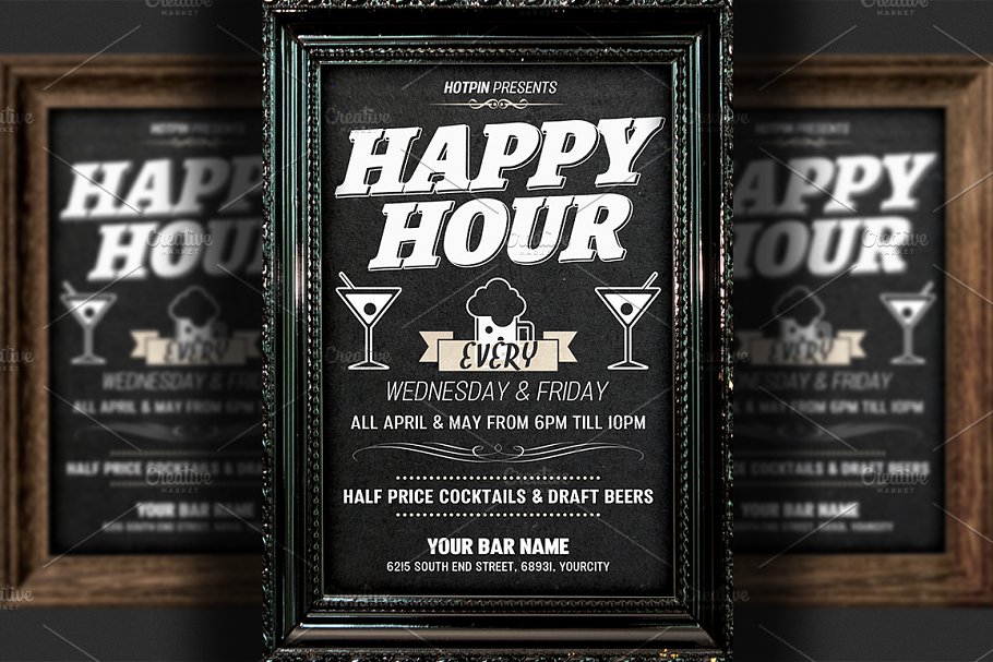 欢乐时光活动海报设计模板 Happy Hour Flyer Template插图