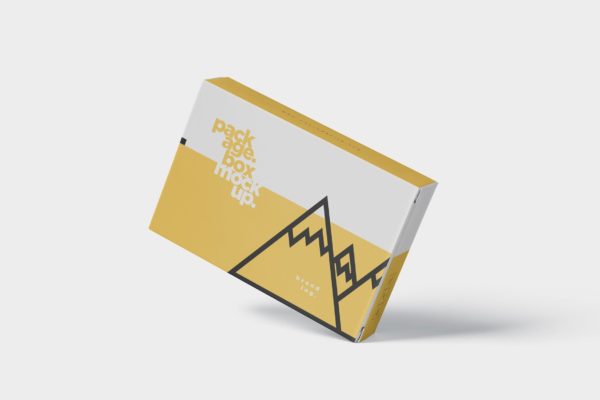 扑克牌大小扁平包装纸盒外观设计素材库精选模板 Package Box Mock-Up – Wide – Flat Rectangle Shape