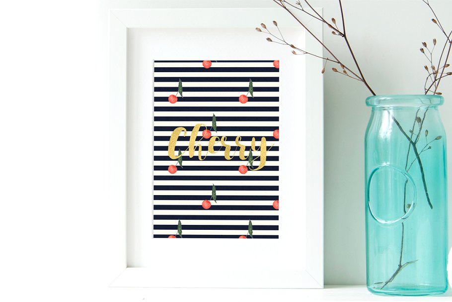 樱桃别针水彩图案纸张背景 Cherry. Pin up watercolor paper插图(1)