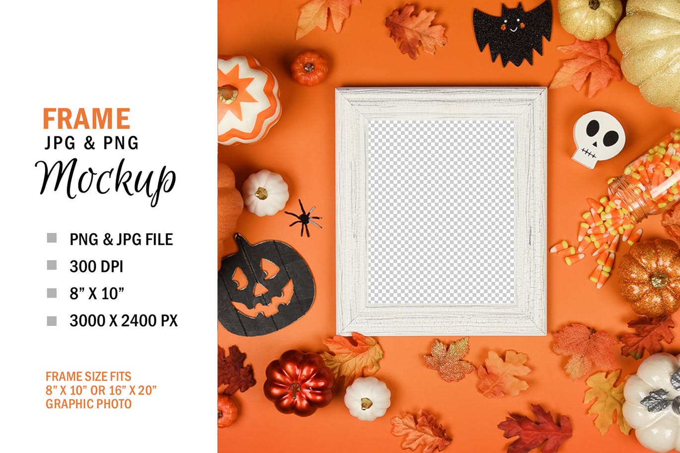 万圣节节日氛围照片相框样机模板素材 Halloween Frame Mockup Photo Display插图