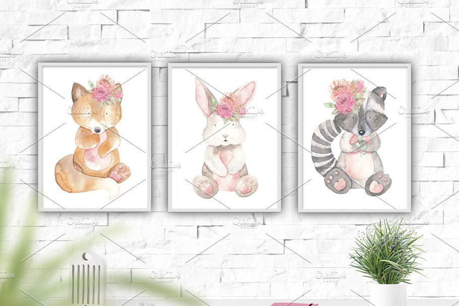 水彩动物和花卉剪贴画 Watercolor Animals, Flowers Clipart插图(7)