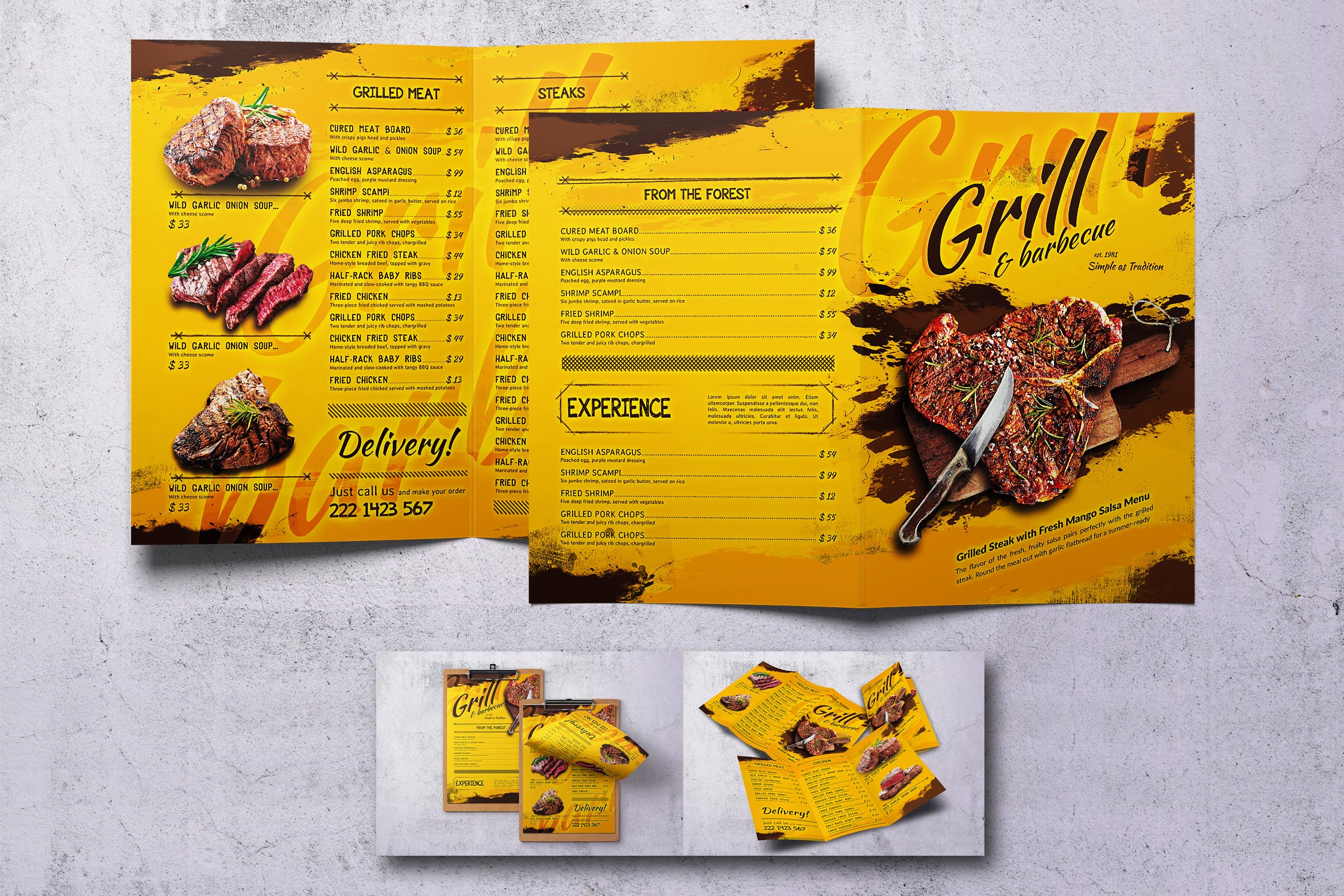 BBQ西式烧烤菜单设计模板 BBQ Vintage Food Menu Bundle插图