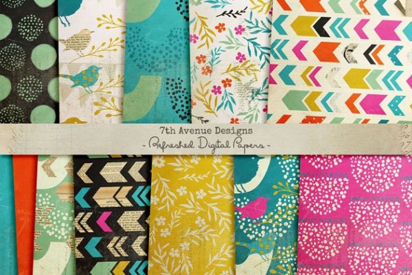 图形&amp;花卉图案纹理纸张纹理 Refreshed Digital Papers