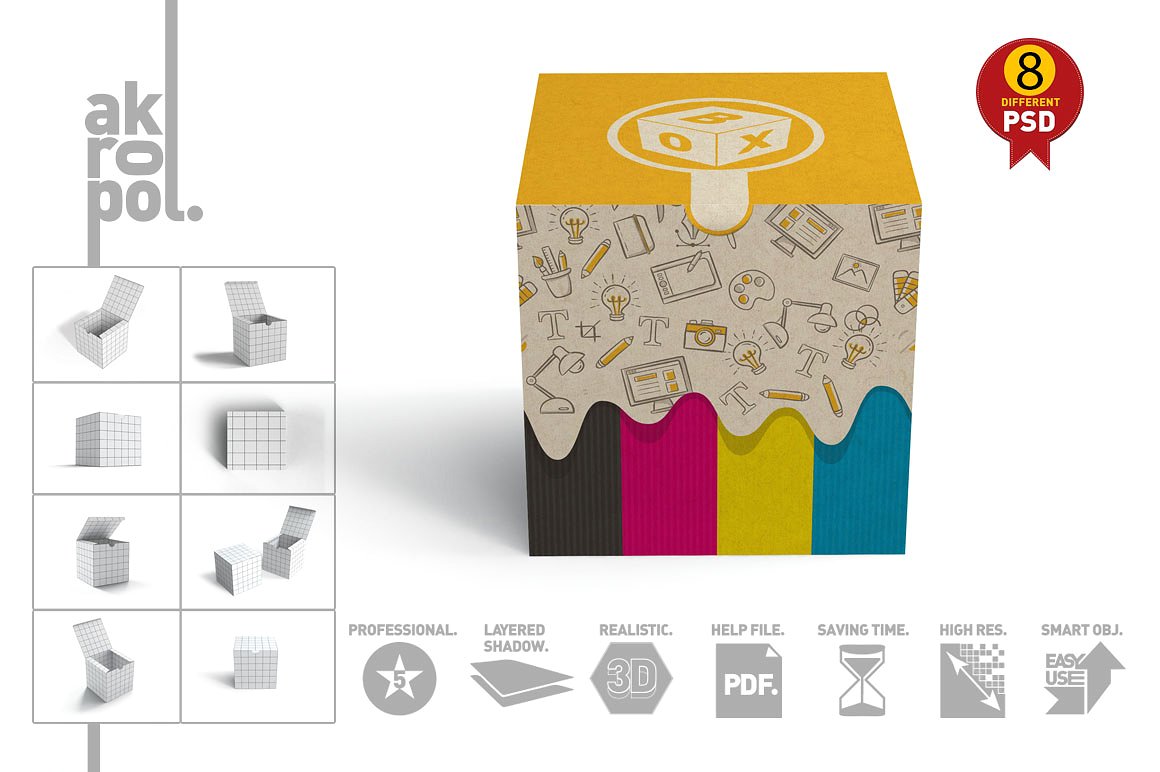 多角度盒子展示样机下载 Package Box-02 Mockups[psd]插图(4)