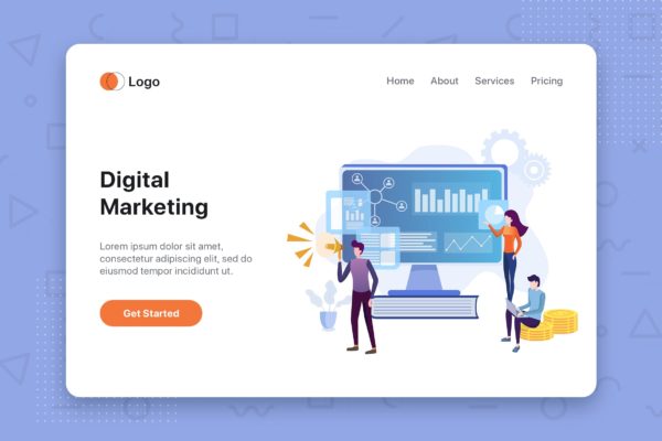 数字营销主题网站首页设计概念插画 Digital Marketing flat concept for Landing page