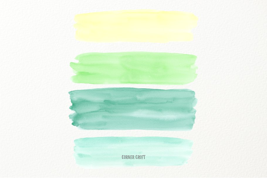 绿色田野小清新水彩画笔纹理 Watercolor Brush Strokes Green Field插图(1)