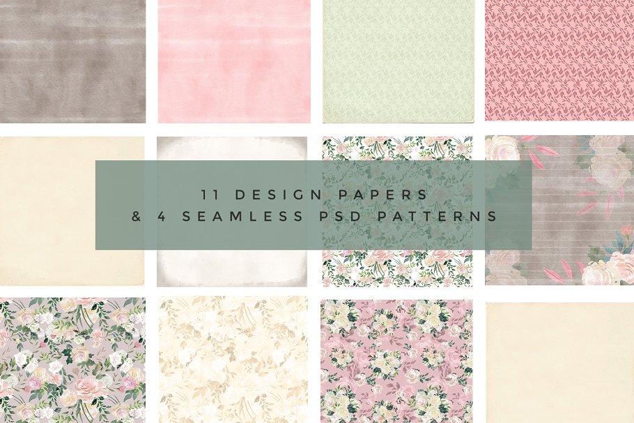 复古水彩玫瑰花卉剪贴画 Vintage Rose – Flower Clipart Set插图(2)