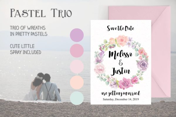 柔和色调水彩花环剪贴画素材库精选PNG素材 Three Watercolor Wreaths in Pastel Shades