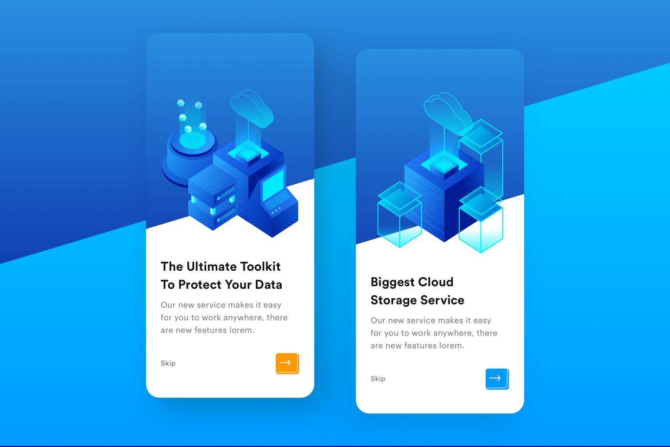 云存储服务APP引导页启动页设计模板 Cloud Storage Mobile Onboarding插图