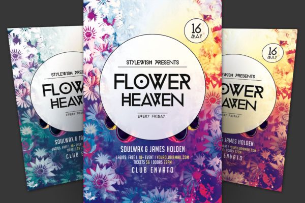 花之天堂梦幻花卉背景活动海报传单素材库精选PSD模板 Flower Heaven Flyer