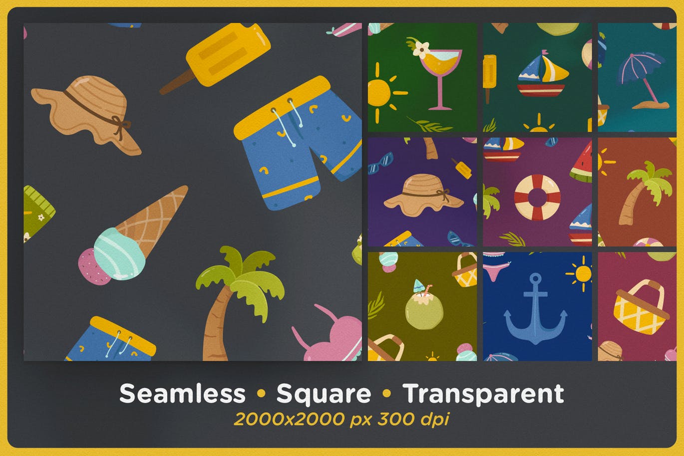 夏日缤纷元素手绘图案无缝背景素材 Playful Summer Seamless Patterns插图(1)