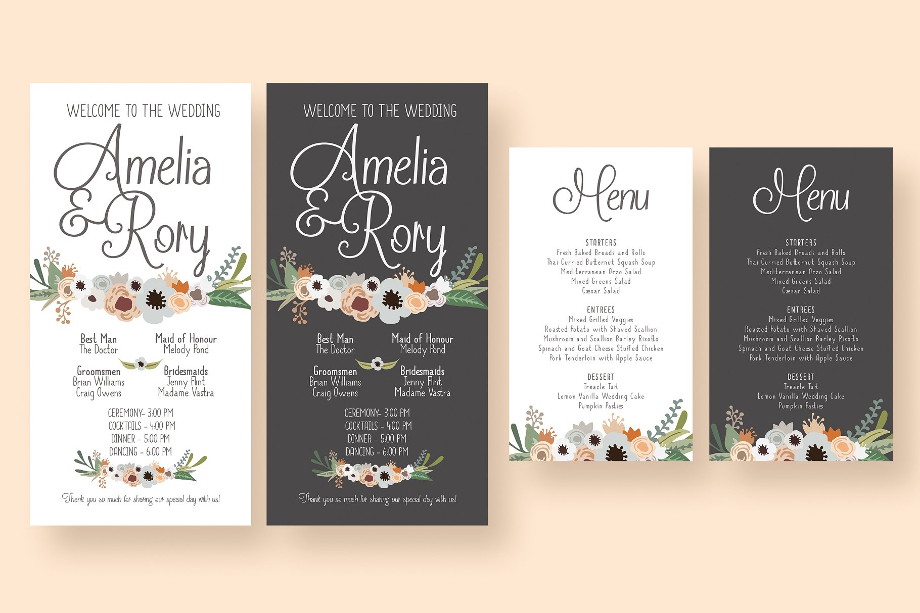 现代花卉婚礼邀请函模板套装 Modern Floral Wedding Suite插图(2)