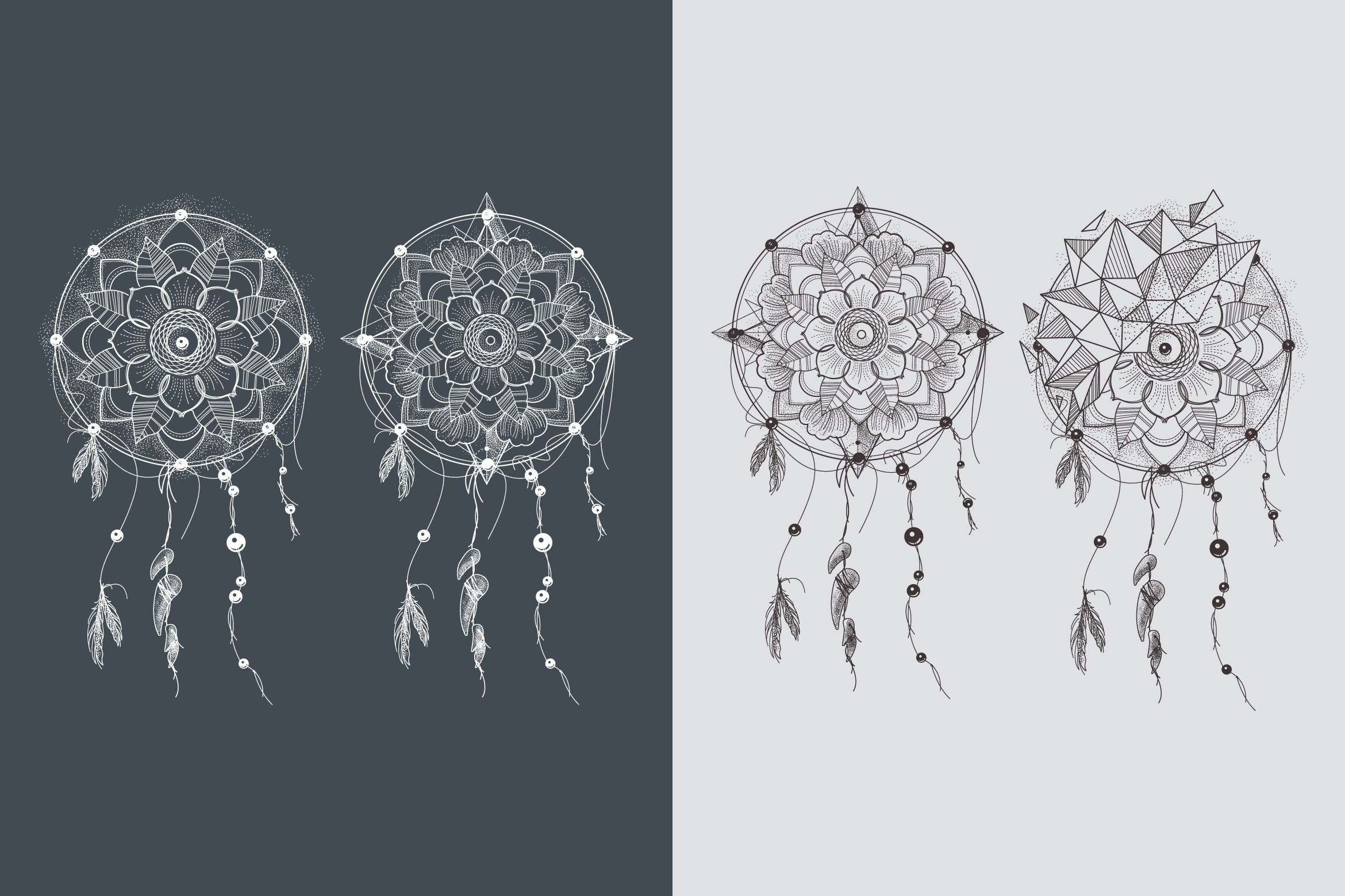 曼陀罗花装饰矢量图案素材 Dream Catcher. Ornament Round Mandalas Tattoo. Geo插图