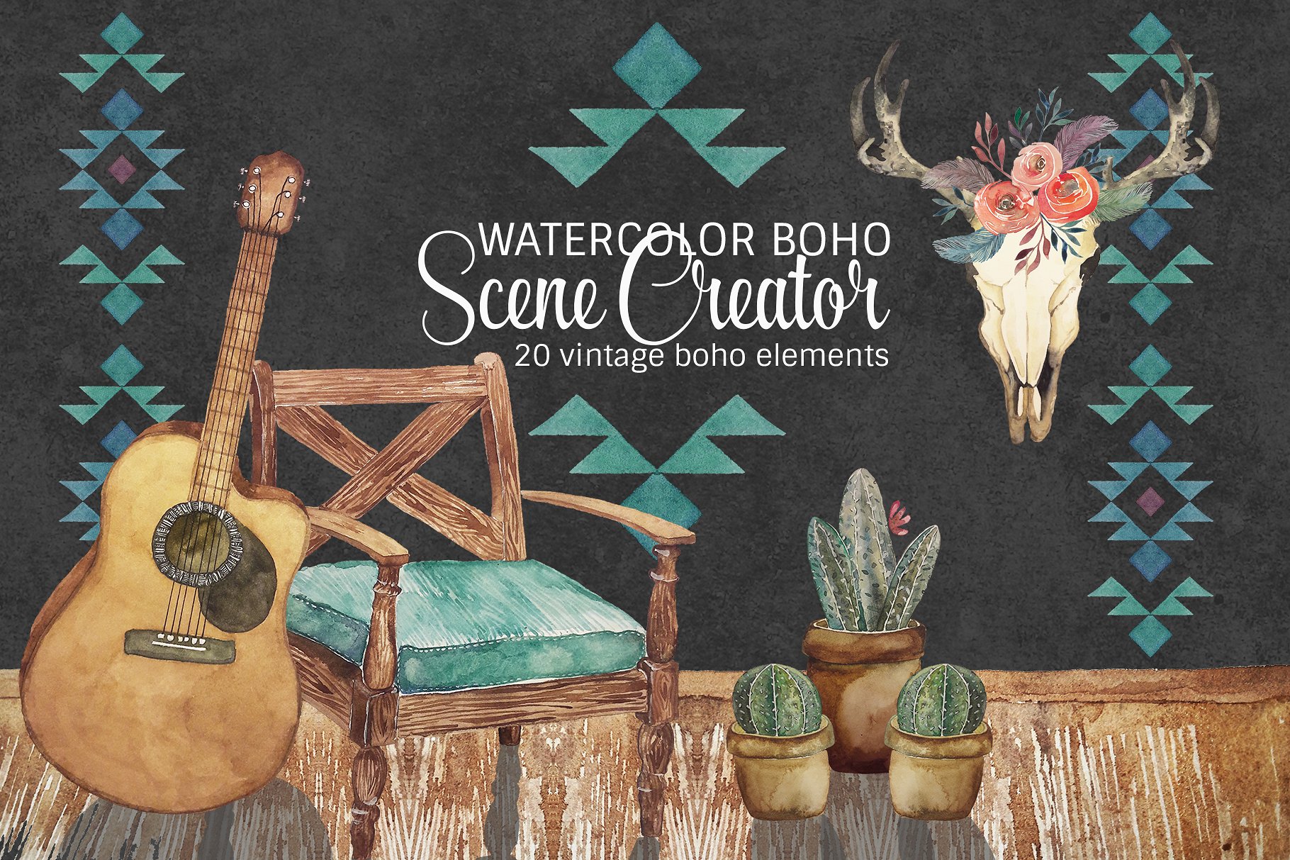 特色怀旧复古时尚水彩Boho场景素材包下载插图