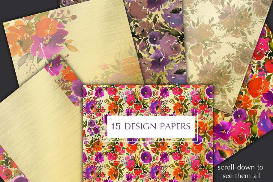 水彩花卉剪辑艺术（图形、纹理、纸张…） Carousel Watercolor Floral Clip Art插图(6)