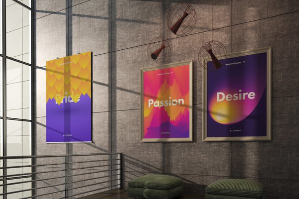 挂墙画框画廊展览样机模板素材3 Gallery Mockup 3