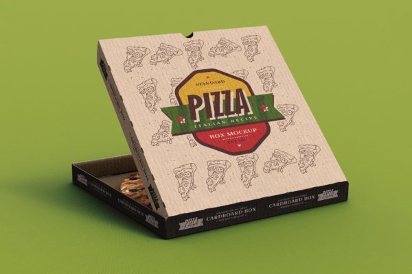 披萨包装盒外观设计效果演示样机模板 Pizza Box Mock-Up Template