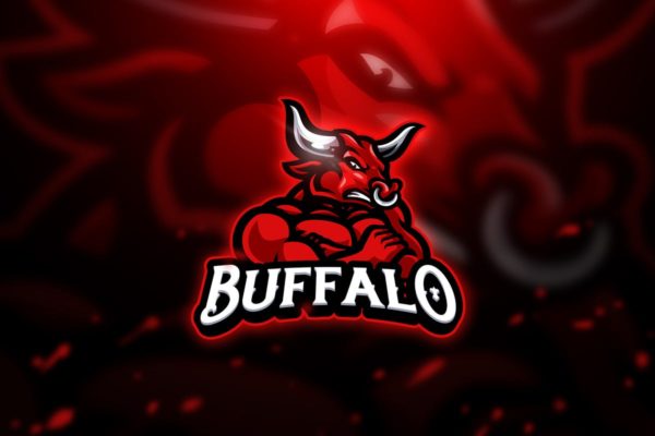愤怒的公牛电子竞技吉祥物Logo标志设计模板V2 Buffalo 2 – Mascot &amp; Esport Logo