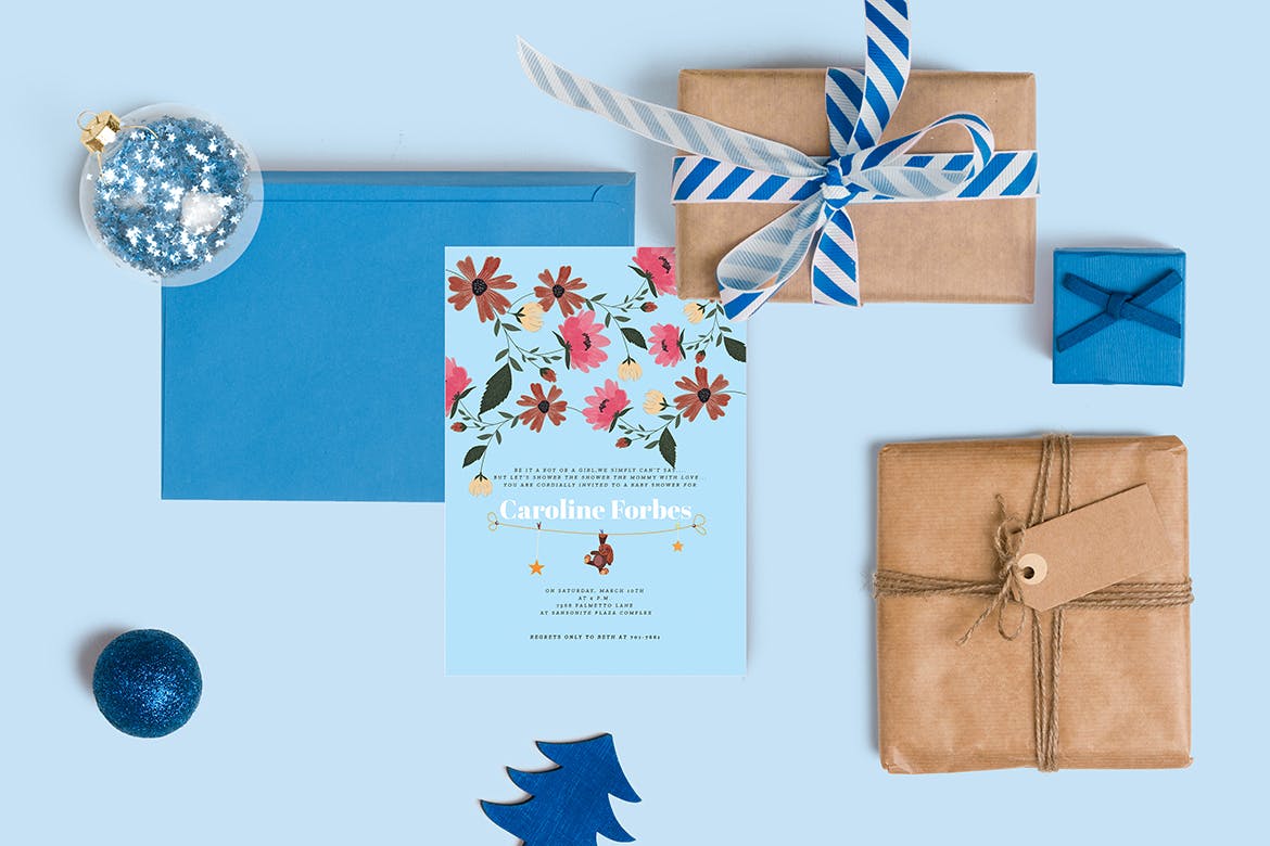 新生婴儿宝宝满月酒邀请函邀请卡设计模板 Baby Shower Invitation Card插图(2)