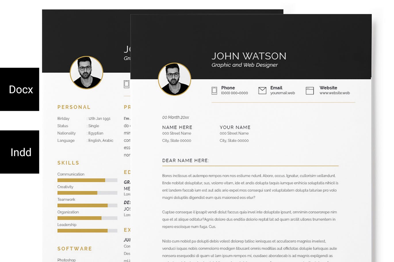 黑白简约风个人简历＆介绍信版式设计模板 Resume + Cover Letter插图