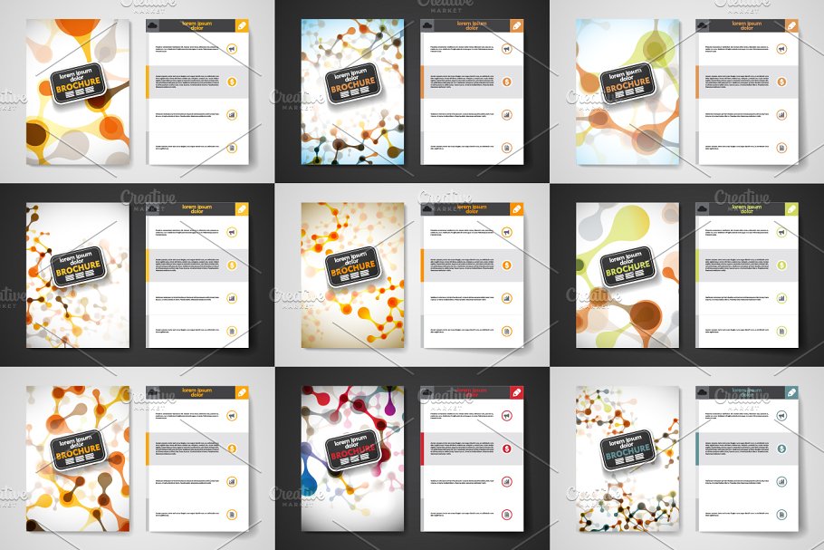 物理分子风格小册子模板 Set of brochures in molecule style插图