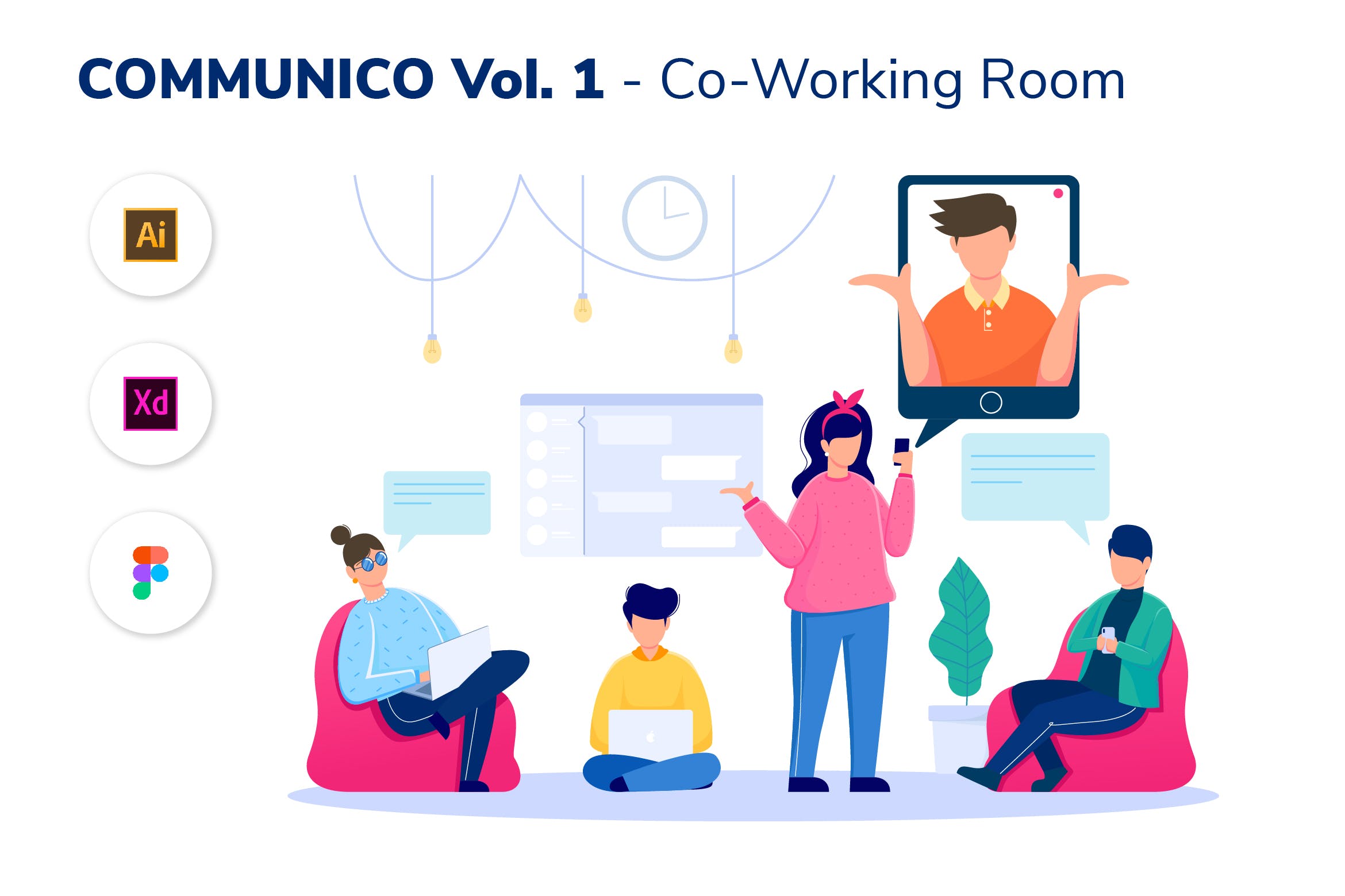 社交场景v2-联合办公矢量插画设计素材 COMMUNICO VOL. 2 – Co-Working Room插图