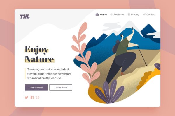 大自然主题网站设计素材库精选手绘插画矢量v02 Landing Page v.02