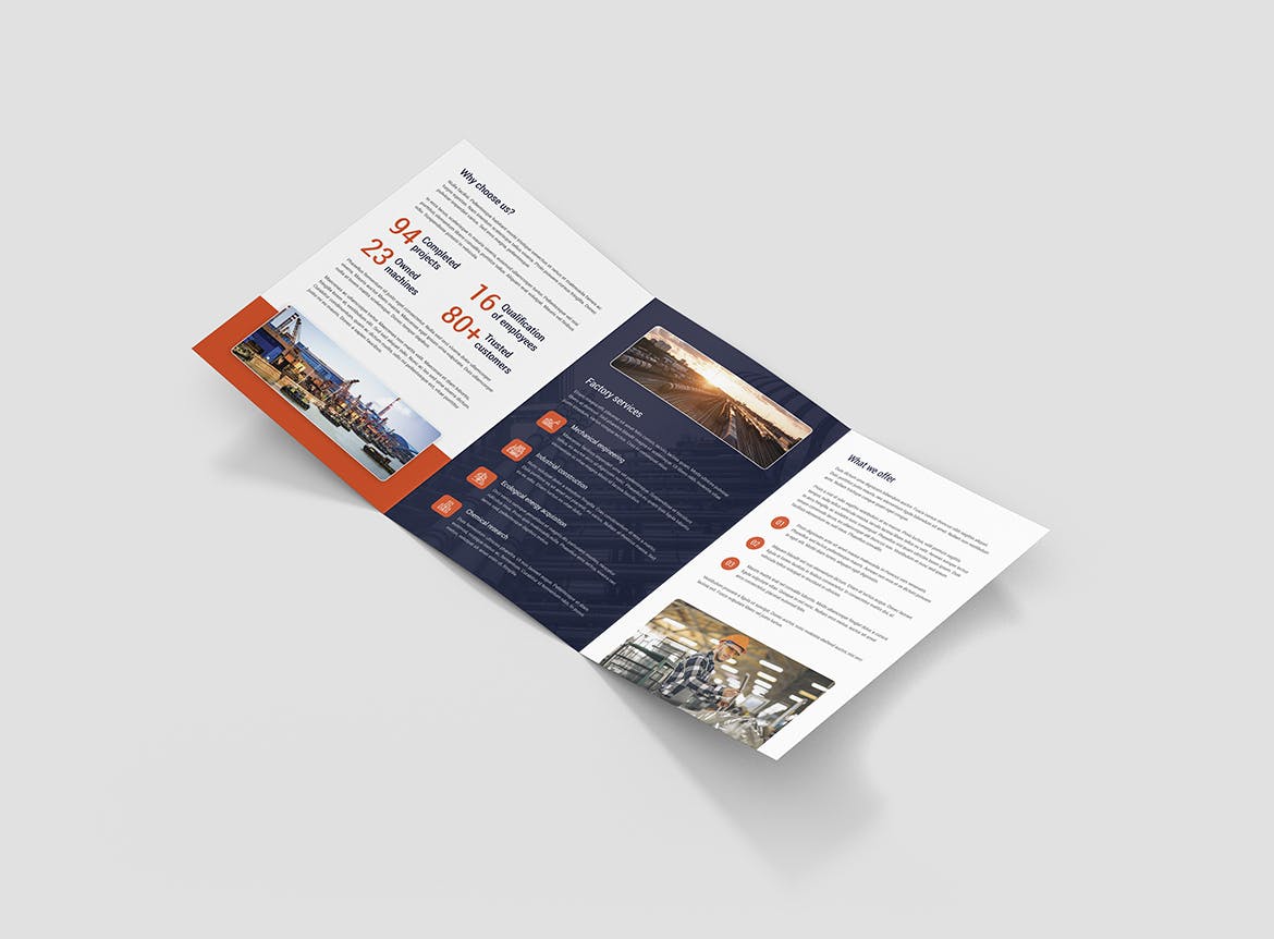 现代化工厂简介三折页宣传单设计模板[A4尺寸] Brochure – Factory Tri-Fold A5插图(3)