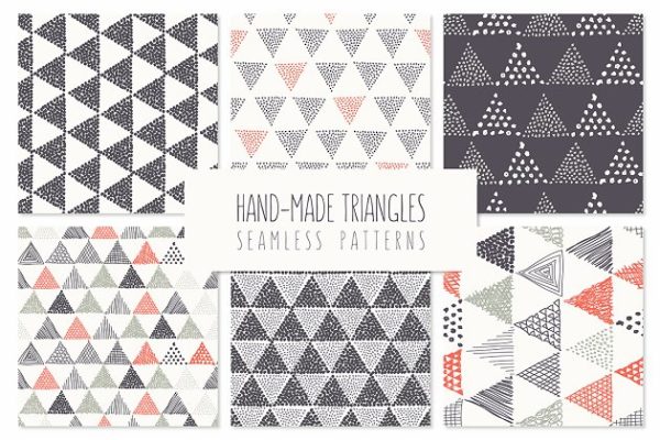 三角几何图形叠加无缝纹理4 Triangles. Seamless Patterns. Set 4