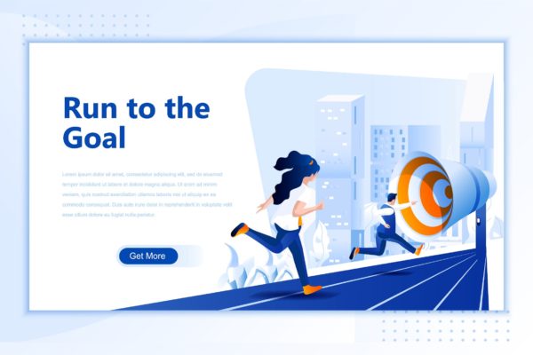 目标向导主题网站设计矢量插画素材 Run To The Goal Flat Landing Page Header