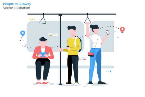 地铁出行主题矢量插画素材库精选素材 People in Subway – Vector Illustration
