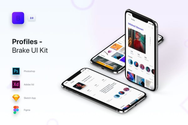 创意设计APP应用UI套件[for PS, Sketch, Figma&amp;Adobe XD] Brake UI Kit 2.0 – Profiles