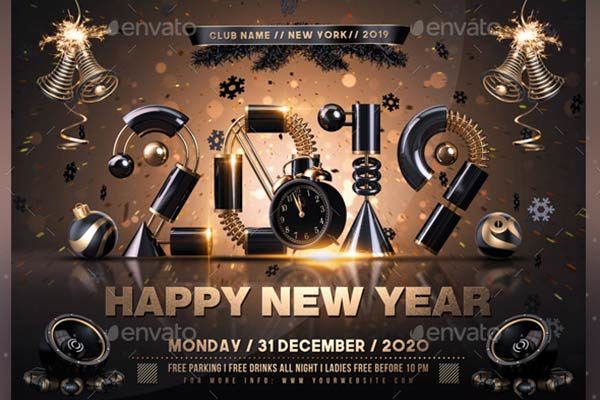 独特的2019年新年派对海报模板 New Year Party Flyer [psd]