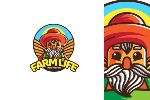 农民伯伯卡通形象农产品品牌Logo设计素材库精选模板 FARM LIFE – Mascot &amp; Esport Logo