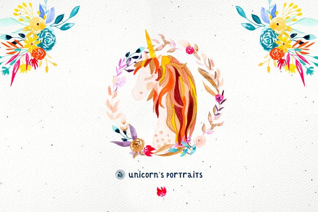 创意独角兽动物肖像水彩插画 Unicorn’s Portraits插图(7)