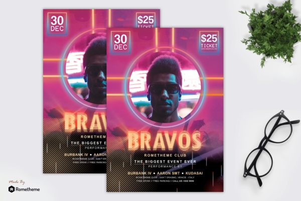 音乐派对主题活动海报传单设计模板 Bravos – Music and Party Flyer HR