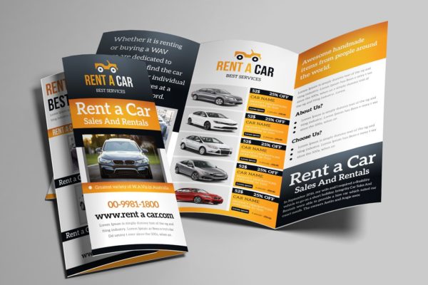 汽车租赁宣传三折页小册子 Rent a Car Trifold Brochure