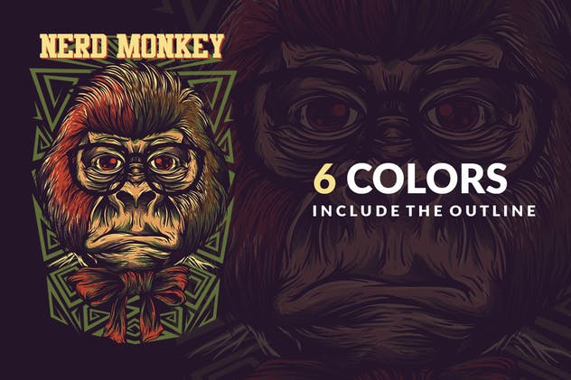 呆猴猴子手绘T恤印花设计 Nerd Monkey插图(2)