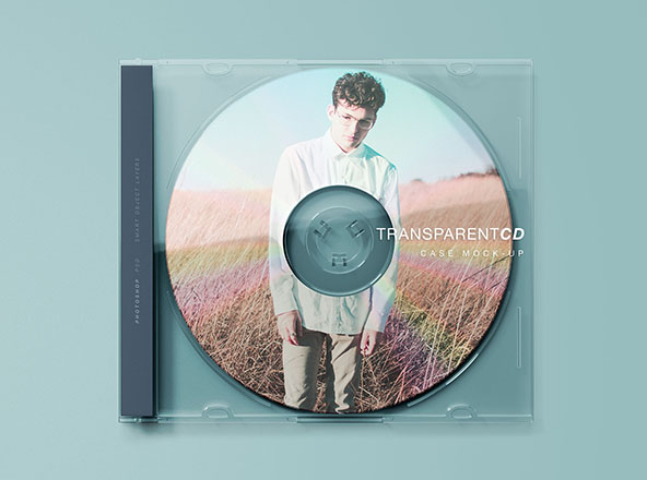 透明音乐CD盒封面设计样机模板 Transparent CD Case Mockup