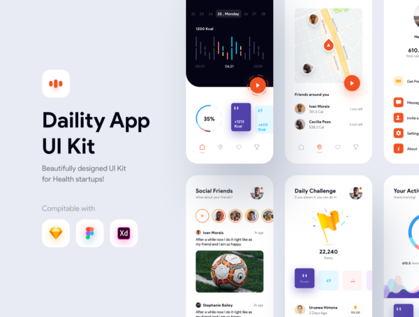 素材库下午茶：身体锻炼运动计划APP应用程序UI套件