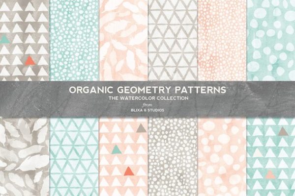 有机几何水彩图案纹理 Organic Geometry Watercolor Patterns