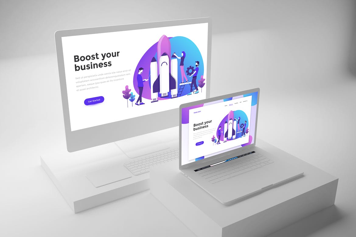 响应式网站设计效果图预览素材库精选样机模板 Clean Web Mockup插图(3)