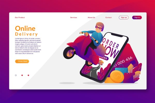 线上交付主题网站设计矢量插画 Online Delivery – Web Header &amp; Vector GR