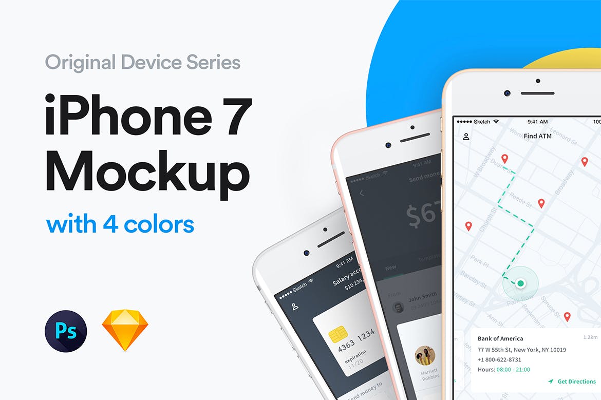 iPhone 7手机样机模板[4种颜色] iPhone 7 Mockup插图(1)